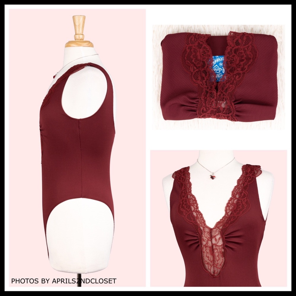 FREE PEOPLE BOHO BODYSUIT LACE KNIT TOP TEE A2C - Picture 5 of 16